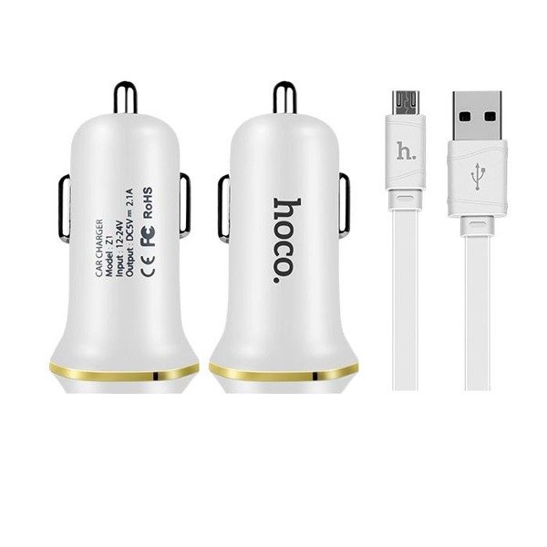 Hoco Z1 Szivargyújtós autós töltő + 1m Micro-USB kábel fehér