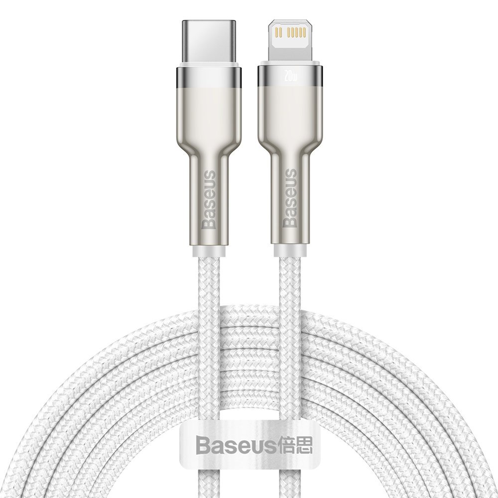 Baseus Cafule Metal nylon harisnyázott USB Type-C/ Lightning kábel PD 20W 2m fehér (CATLJK-B02)