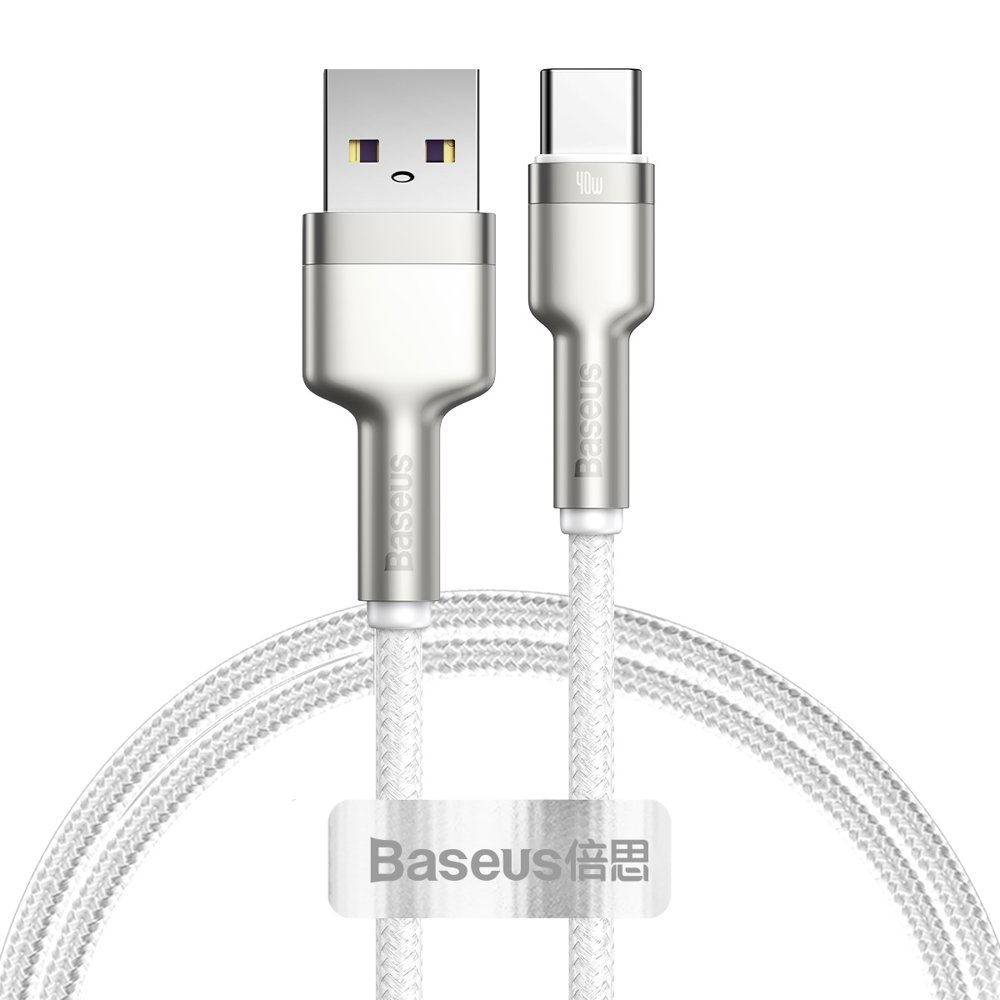 Baseus Cafule Metal nylon harisnyázott USB/ USB Type-C (10V / 4A) SCP kábel 40W 1m fehér (CATJK-A02)