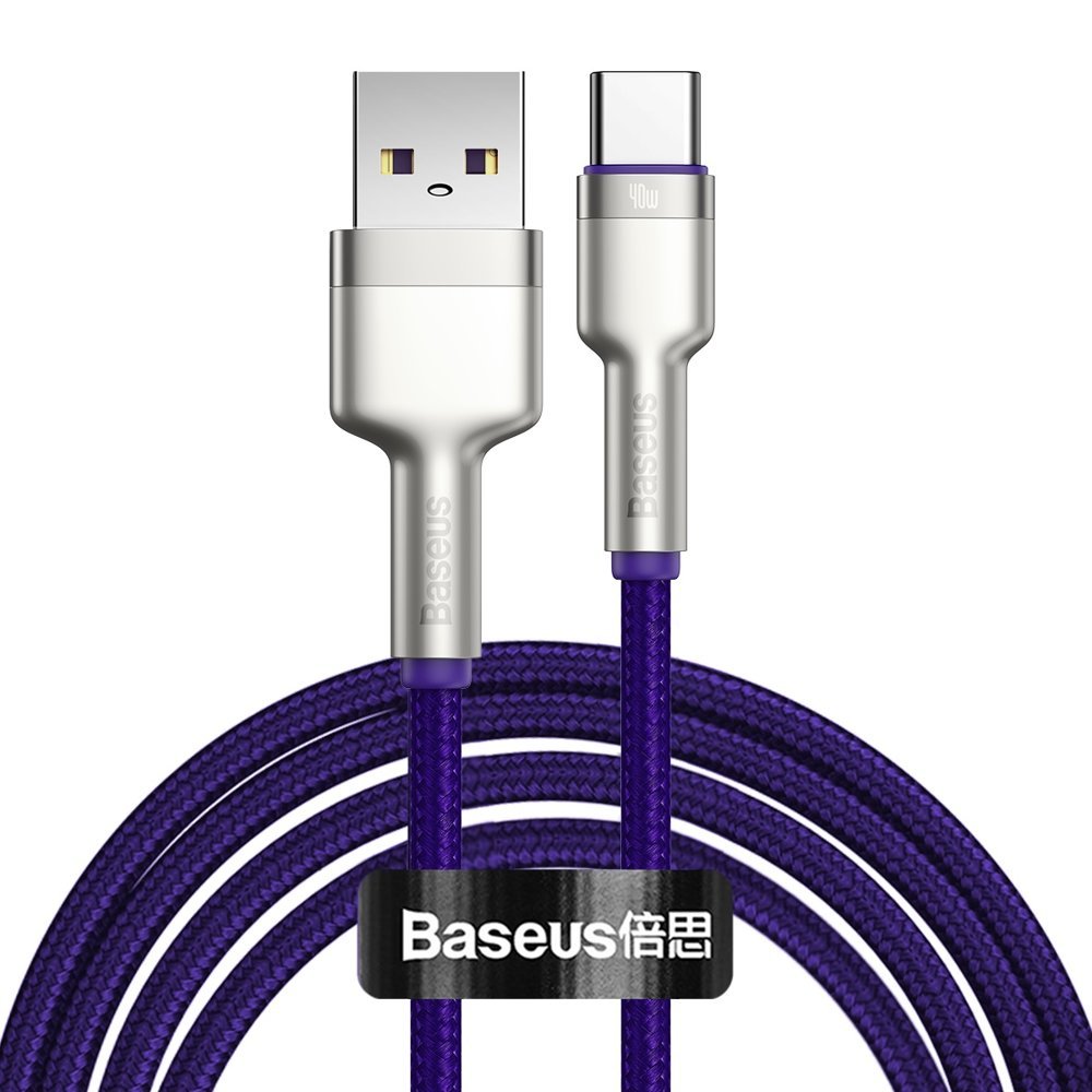Baseus Cafule Metal nylon harisnyázott USB/ USB Type-C (10V / 4A) SCP kábel 40W 2m lila (CATJK-B05)
