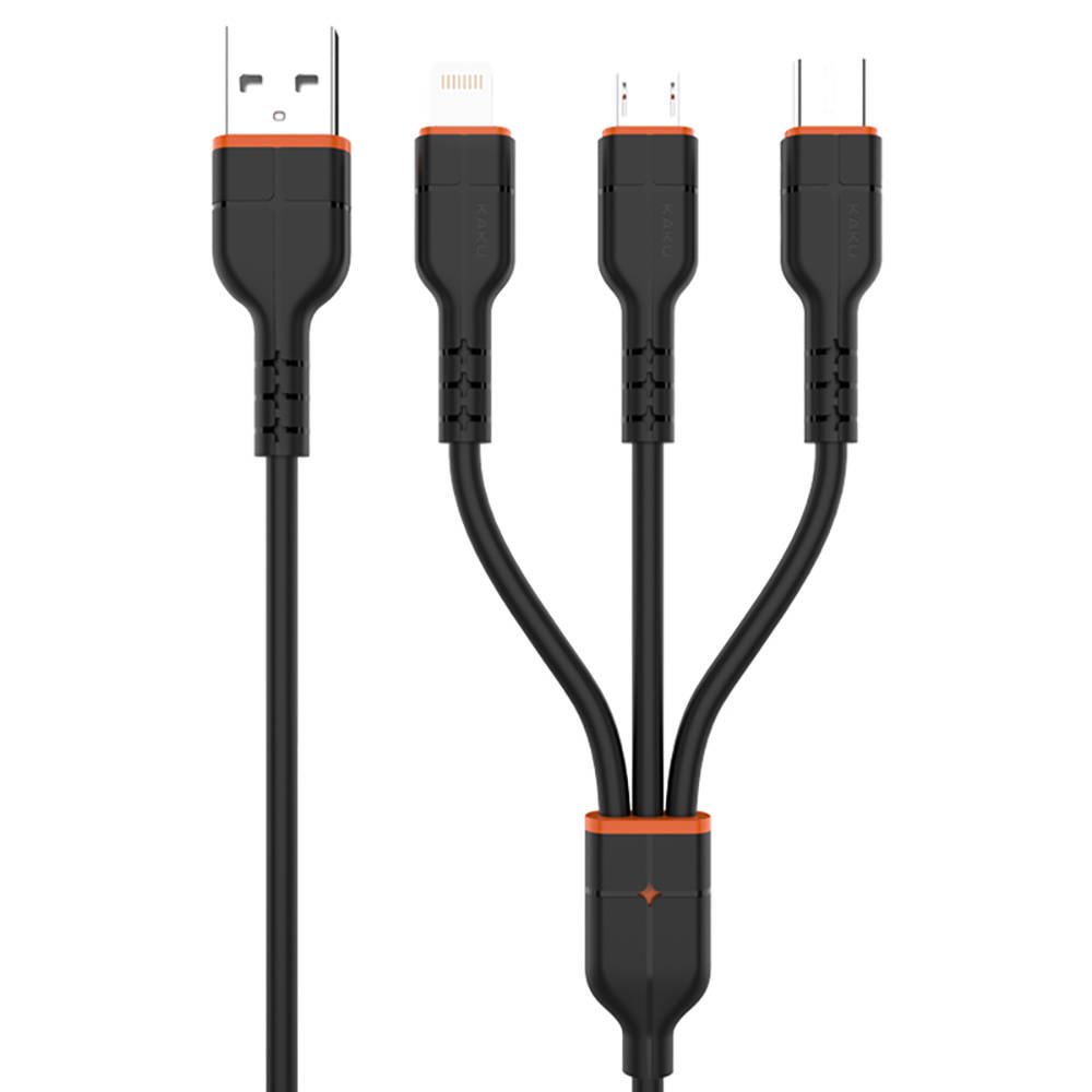 KAKU 3in1 kábel USB - USB Type-C/ Lightning/ Micro USB 3.2A 1m fekete (KSC-237)