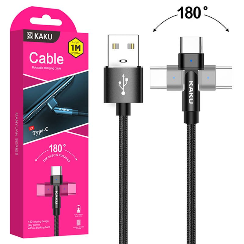 KAKU Angle 180° dönthető kábel USB - USB Type-C 3A 1m fekete (KSC-465)