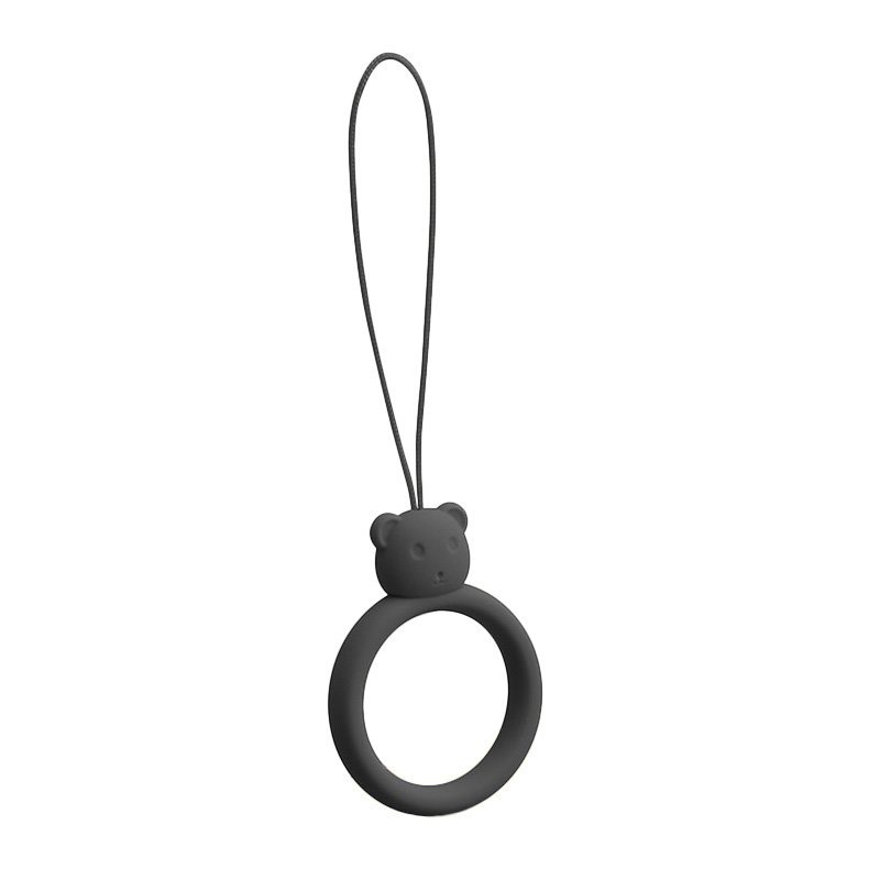 Szilikon telefon függelék kiegészítő gyűrű maci mintájú fekete