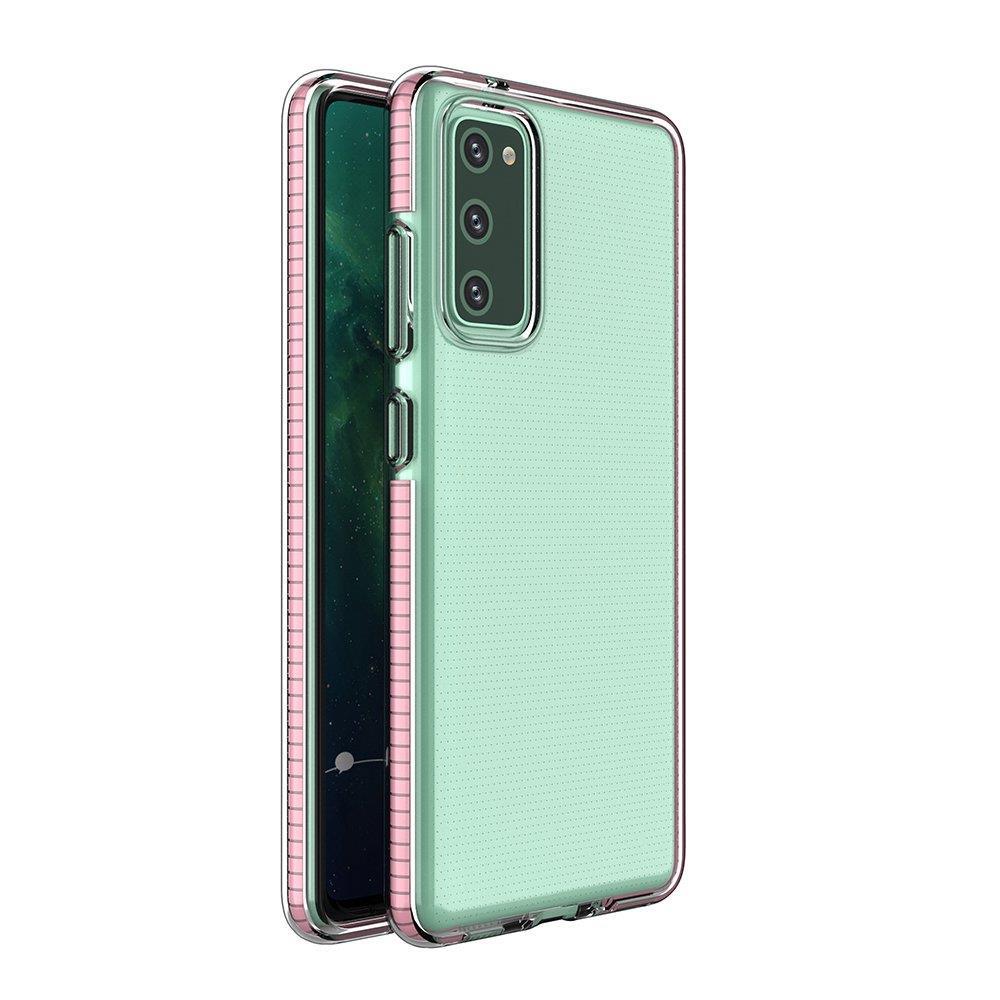 Samsung Galaxy A02s átlátszó TPU tok színes kerettel világos pink
