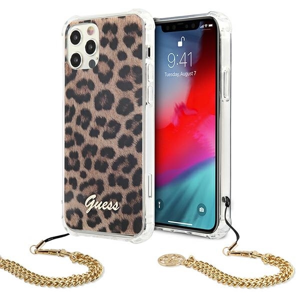 iPhone 12/ 12 Pro Guess GUHCP12MKSLEO Leopard Gold Chain tok lánccal