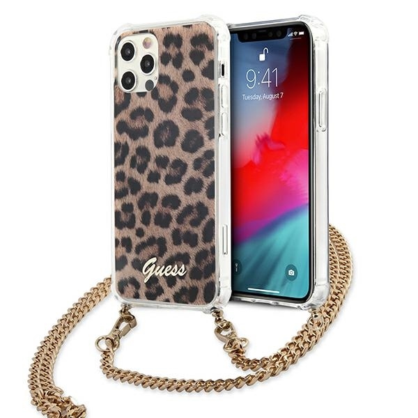 iPhone 12 Pro Max Guess GUHCP12LKCLEO Leopard Gold Chain tok lánccal