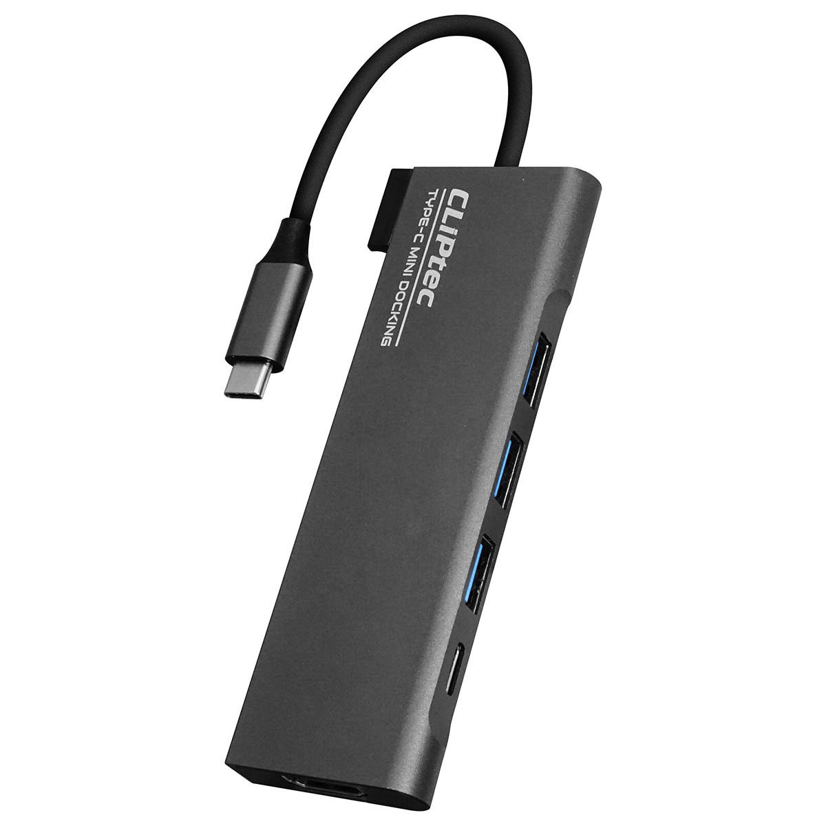 Cliptec USB HUB Adapter, USB Type-C Csatlakozással - 3xUSB 3.1 + USB Type-C + HDMI Aljzattal Szürke