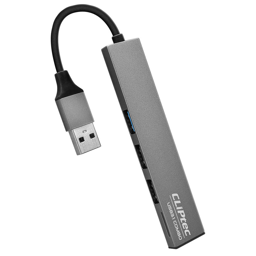 Cliptec USB HUB Adapter, USB Type-C Csatlakozással - USB 3.1 + 2xUSB 2.0 + MicroSD kártyaolvasóval Aljzattal Szürke