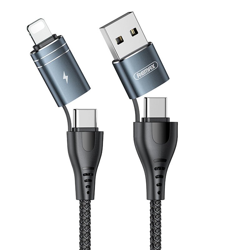 Remax 4in1 USB Type-C - USB Type-C kábel QC, PD 2.4A átalakító fejekkel 1.2m fekete (RC-164)
