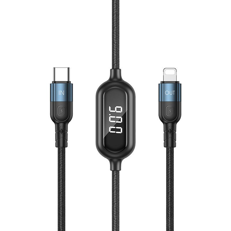 Remax Litxn USB Type-C - Lightning kábel 20W PD áramerősség kijelzéssel 1m fekete (RC-193i)