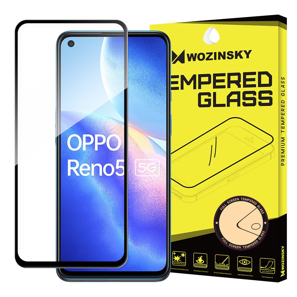Oppo Reno 5 5G / Reno 5 4G / Find X3 Lite Wozinsky Full Glue 9H Super Tough kijelzővédő üvegfólia fekete