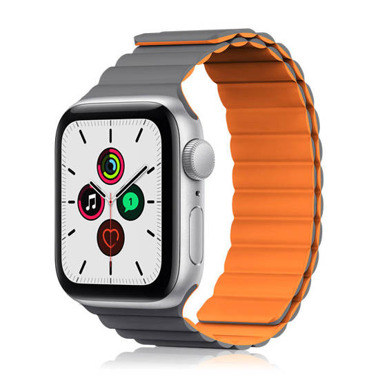 Apple Watch (42 / 44 / 45 mm) Kingxbar mágneses óraszíj szürke-narancssárga