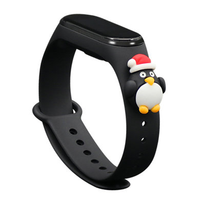 Strap Xmas karácsonyi óraszíj Xiaomi Mi Band 6 / Mi Band 5 fekete pingvin figurával