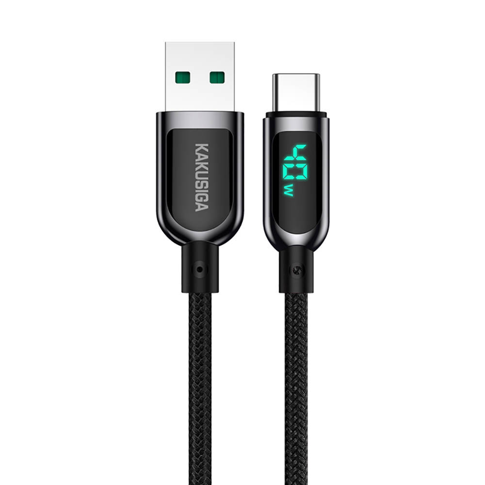 Kakusiga USB-USB Typ C kábel40W 5A 1,2m LED digitális kijelző fekete