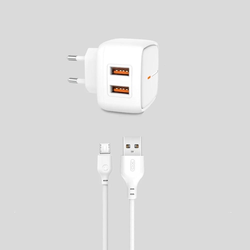 XO fali töltő adapter L61 2x USB 2.4A fehér + microUSB kábel