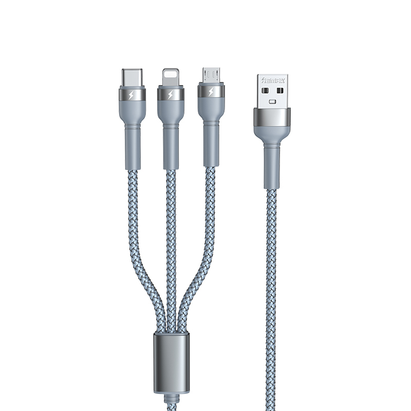 Remax Jany 3in1 USB - USB Type-C, micro USB, Lightning 3.1A kábel 1m ezüst