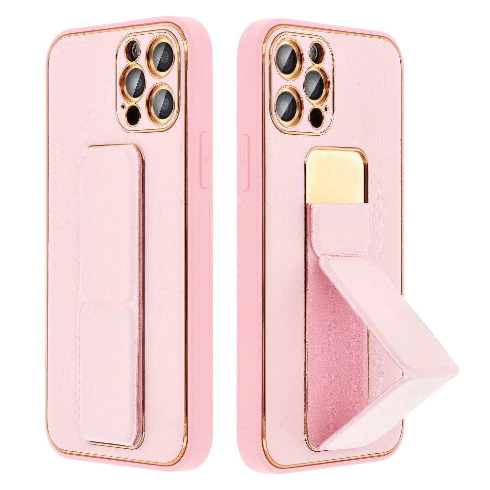 iPhone 12 / 12 Pro Forcell Leather Kickstand tok rózsaszín
