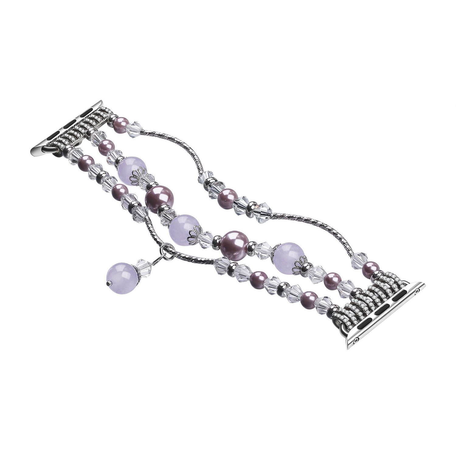 Apple Watch 4/5/6/7/8/SE (38/40/41mm) karkötő formájú fém óraszíj díszekkel ezüst-lila színű Alphajack