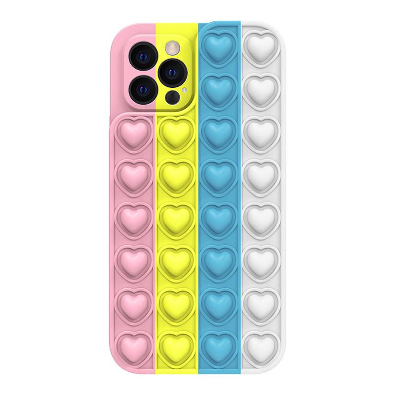 iPhone X/XS Szíves POP IT telefontok - Color 2 - rózsaszín, sárga, kék, szürke