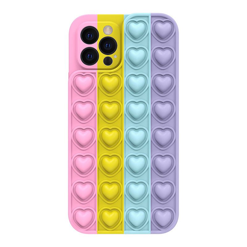 iPhone 13 Szíves POP IT telefontok - Color 3 - rózsaszín, sárga, kék, lila