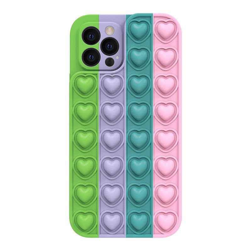 iPhone XR Szíves POP IT telefontok - Color 5 - Zöld, lila, zöld, rózsaszín