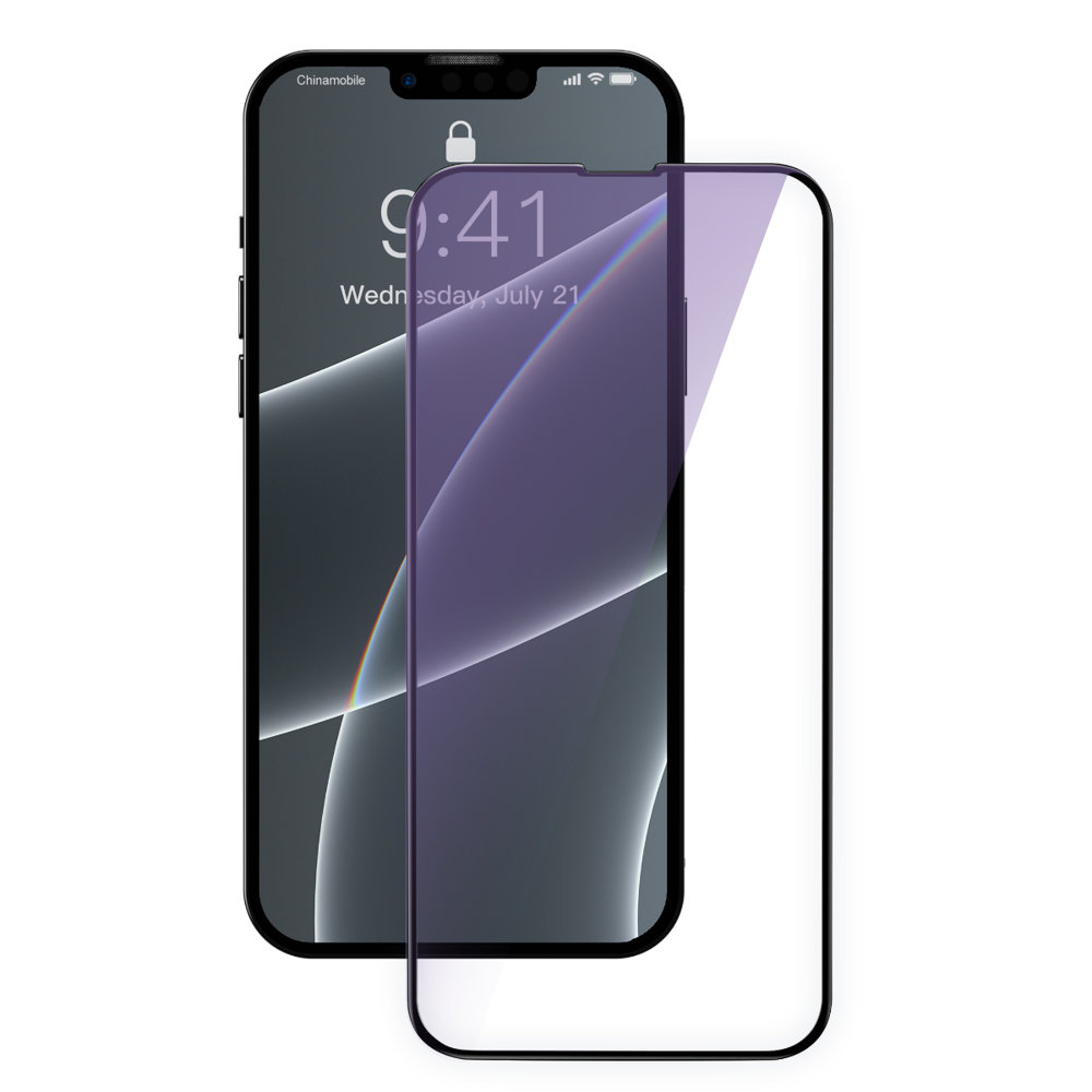 iPhone 13/ 13 Pro / 14 Baseus Anti Blue Light 2x kijelzővédő üvegfólia 0,3 mm-es fekete kerettel (SGQP010401)
