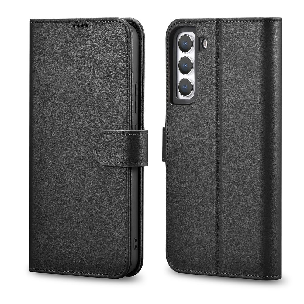 Samsung Galaxy S22 iCarer Haitang Leather Wallet Valódi Bőr Fliptok fekete