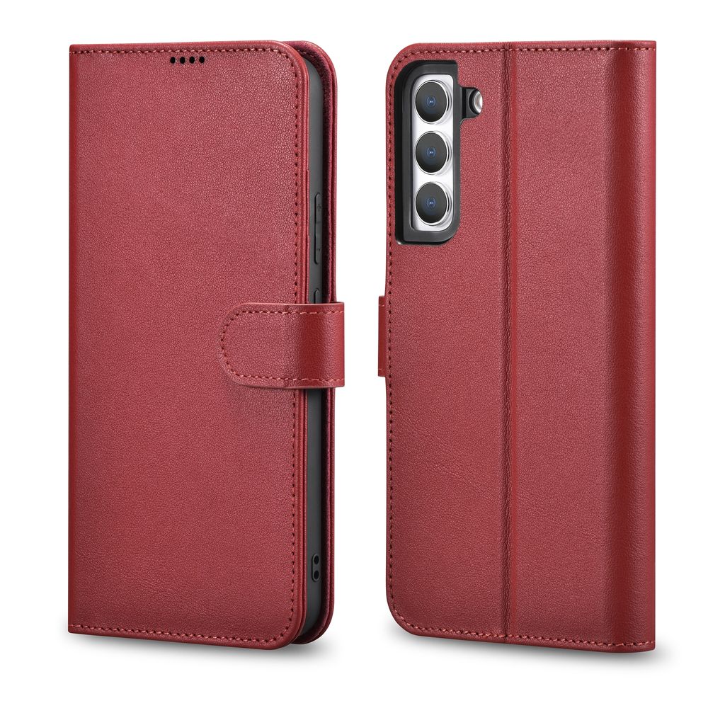 Samsung Galaxy S22 iCarer Haitang Leather Wallet Valódi Bőr Fliptok piros