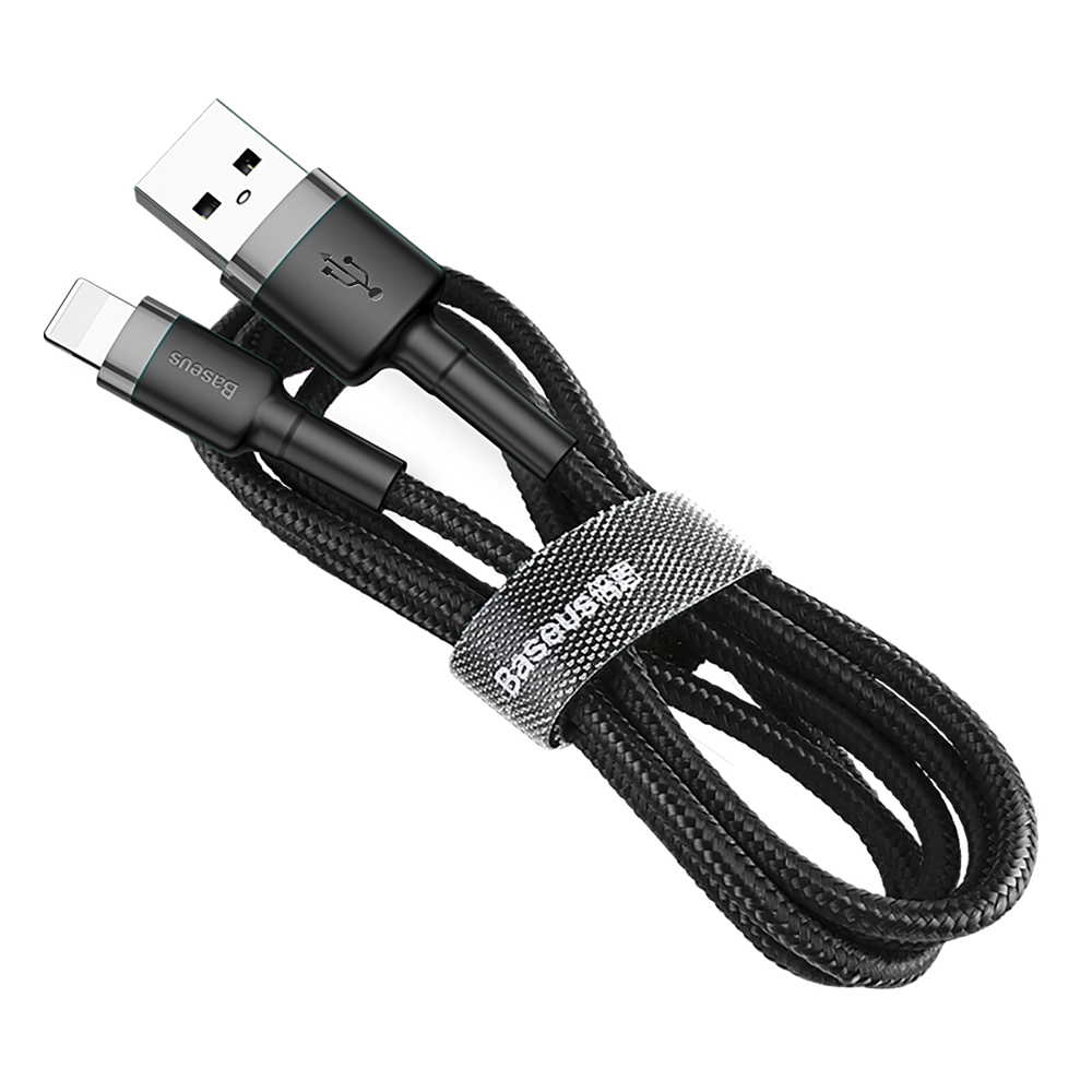 Baseus Cafule Nylon harisnyázott USB / Lightning QC3.0 2.4A kábel 0.5 m fekete-szürke