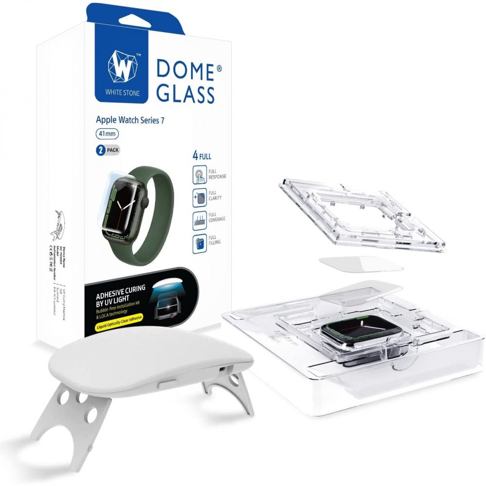 Apple Watch 7 (41mm) Whitestone Dome Glass 2x9H kijelzővédő üvegfólia UV lámpával + keret védő tok
