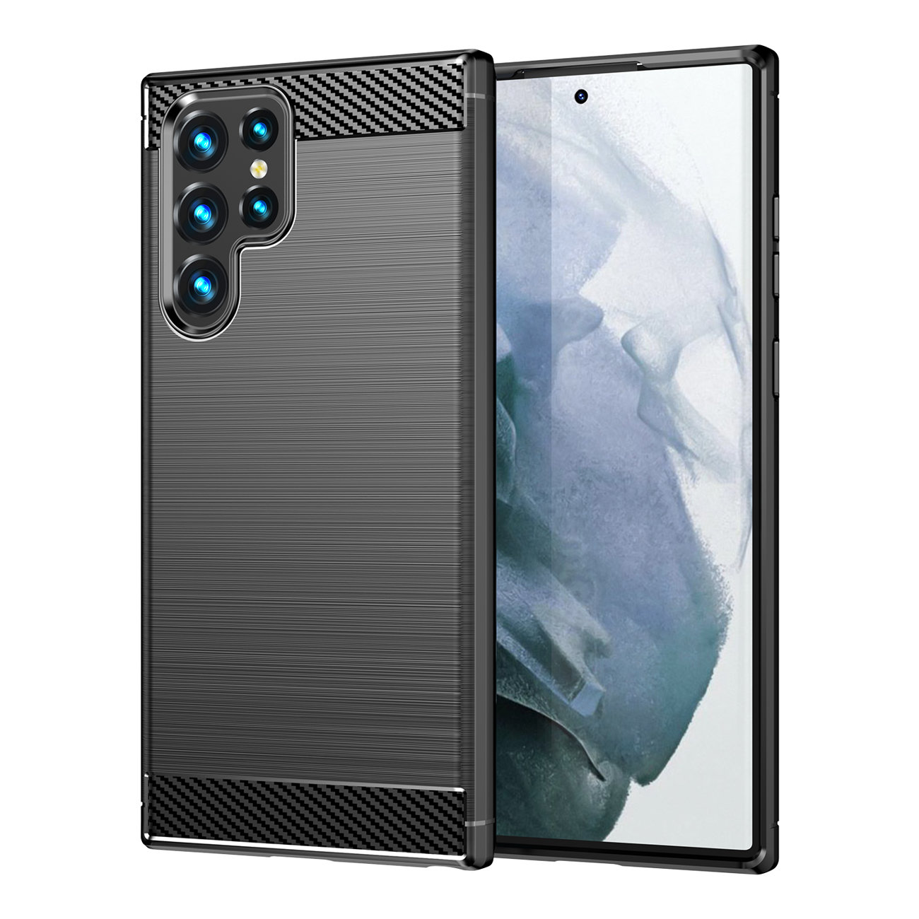 Samsung Galaxy S22 Ultra Carbon szénszál mintájú TPU tok fekete