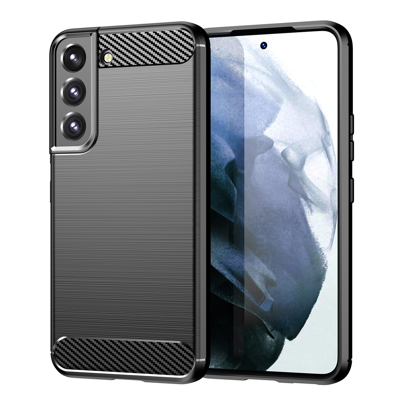 Samsung Galaxy S22 Plus Carbon szénszál mintájú TPU tok fekete