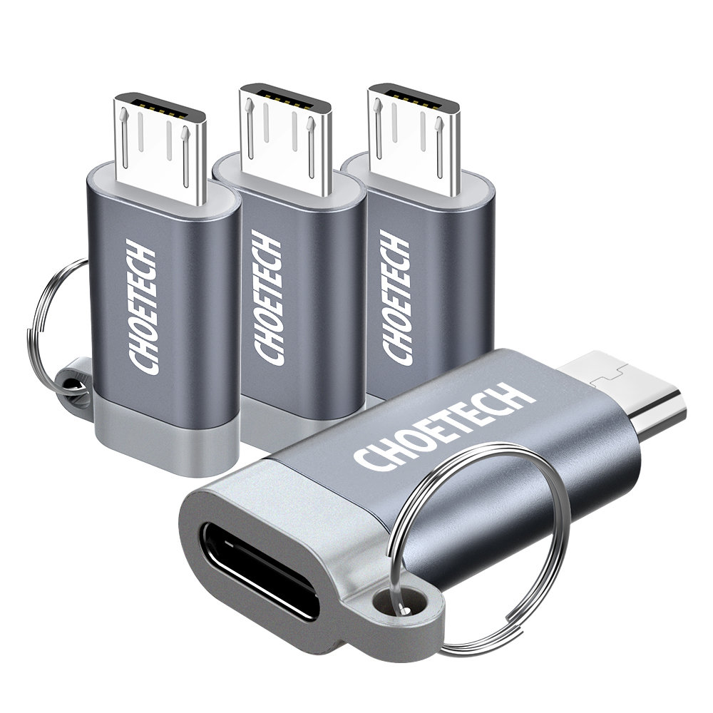 Choetech 4 db USB Type C-Mikro USB adapter szürke, fém akasztóval