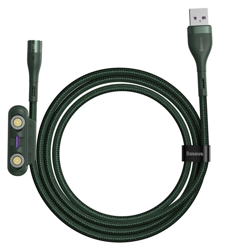 Baseus Zinc mágneses kábel USB + Csatlakozóvég szett AFC 5A 1m zöld (CA1T3-B06)