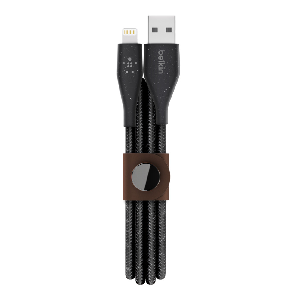 Belkin DuraTek Plus Lightning - USB-A kábel 1.2m, bőr kötegelővel, fekete (F8J236bt04-BLK)