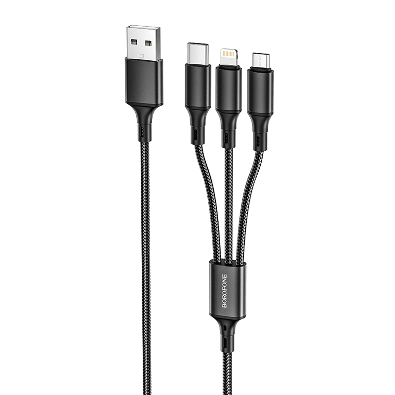 Borofone BX50 Fresco 3in1 USB - USB Type-C, Micro USB, Lightning 2.4A 1m fekete