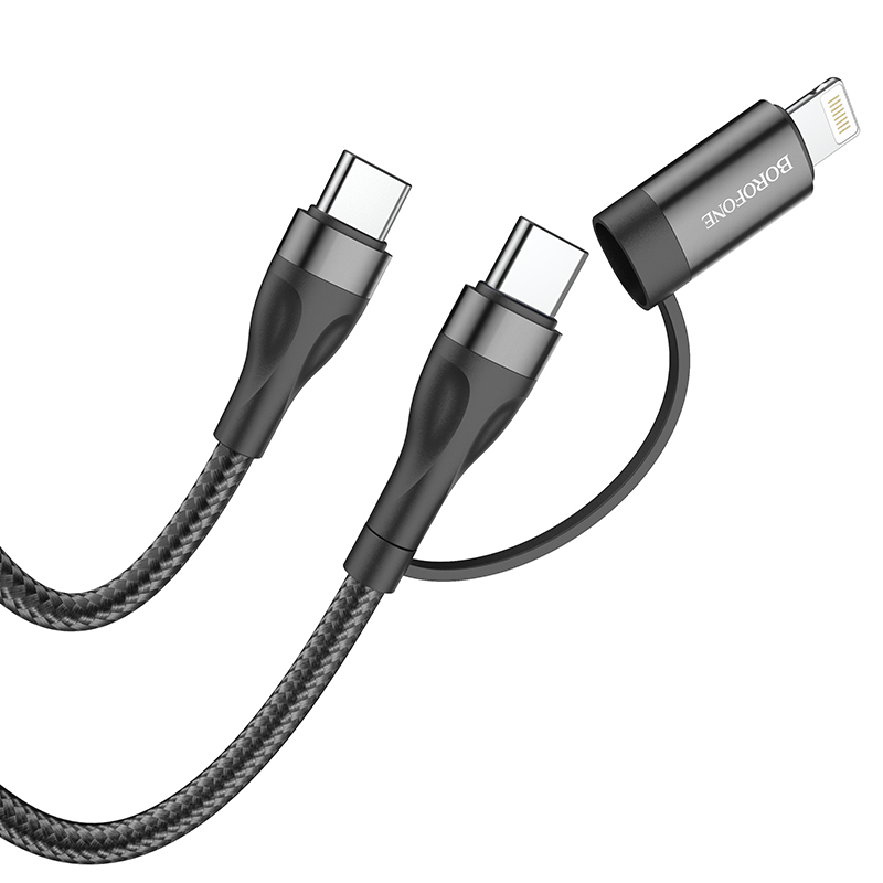 Borofone BX61 Source 2in1 USB Type-C - USB Type-C + Lightning kábel 20W/60W 3A 1m fekete