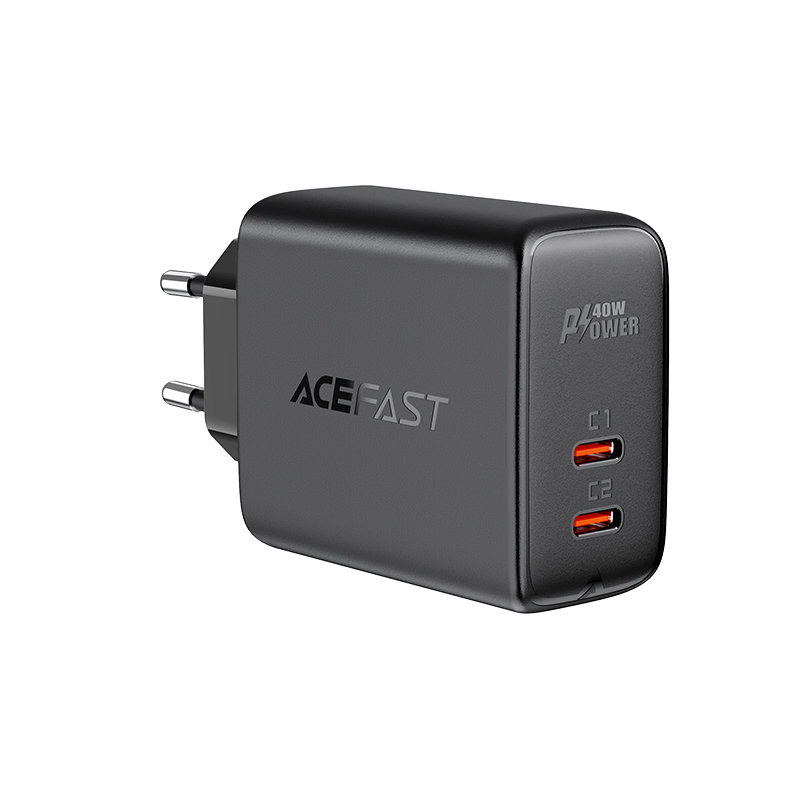 Acefast A9 fali töltő 2x USB Type C 40W PPS PD QC 3.0 AFC FCP fekete