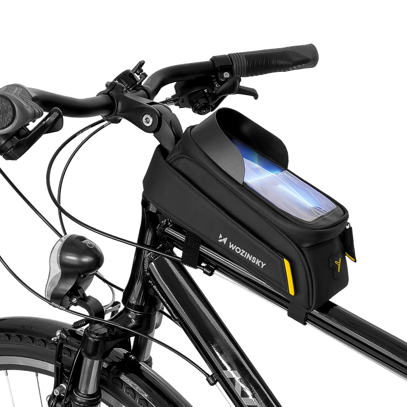 Wozinsky kerékpártáska vázra rögzíthető telefontartóval 1L fekete (WBB25BK)