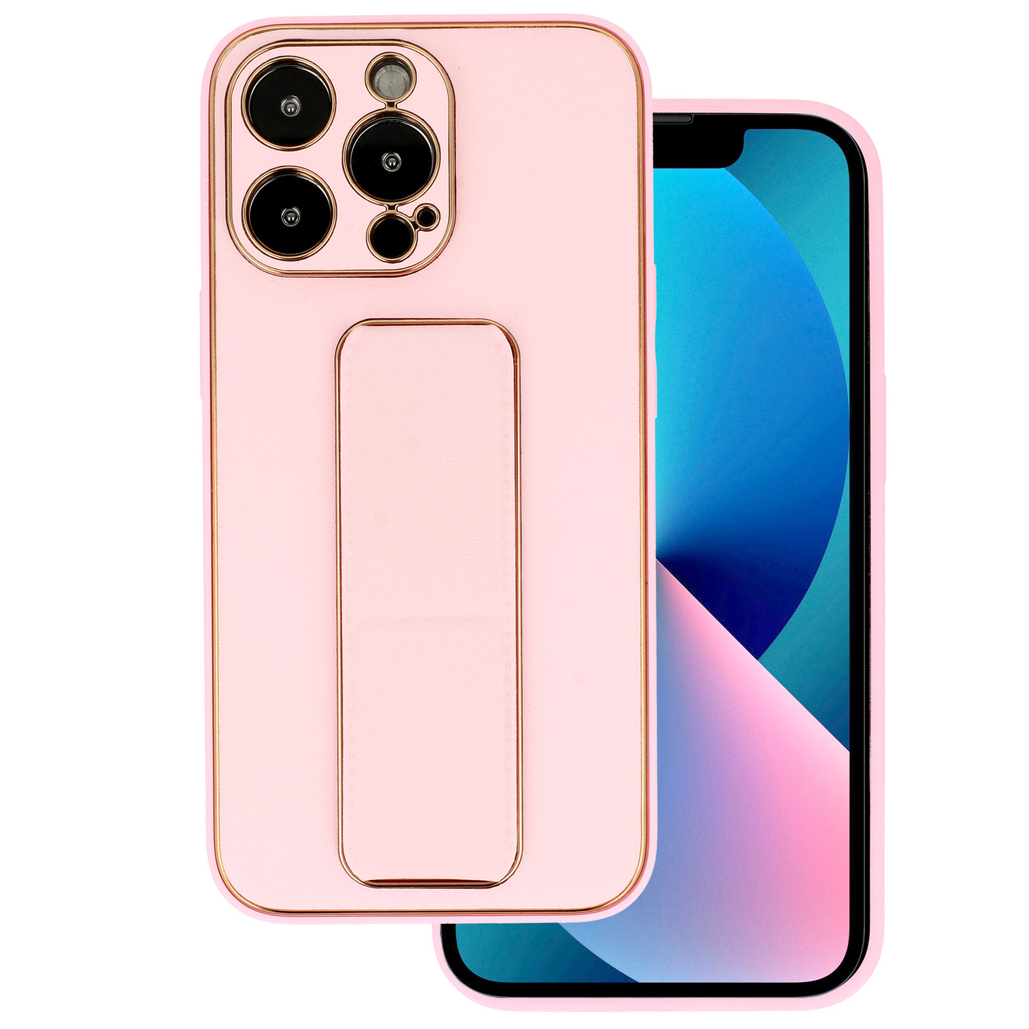 iPhone 12 Pro Tel Protect Luxury bőr tok támasztékkal világos rózsaszín