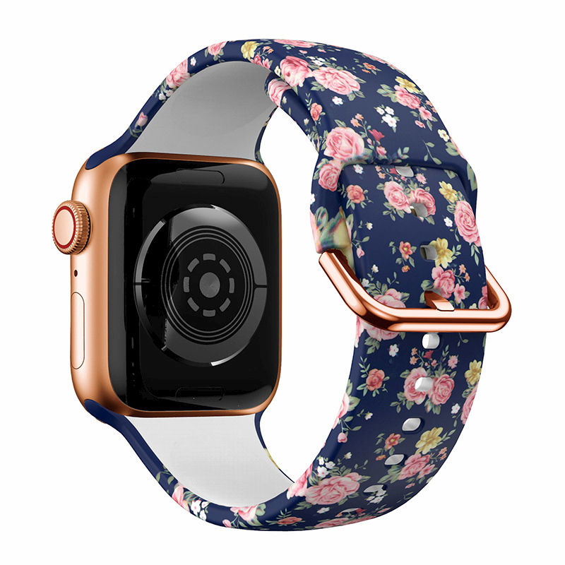 Apple Watch 38/40/41mm szilikon óraszíj virág mintás kék-rózsaszín Alphajack