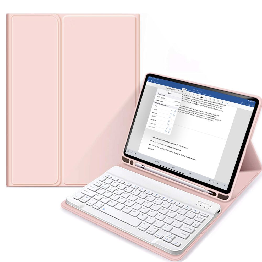 iPad 10.2 2019/2020/2021 Tech-Protect védőtok ceruza hellyel és angol billentyűzettel rózsaszín 