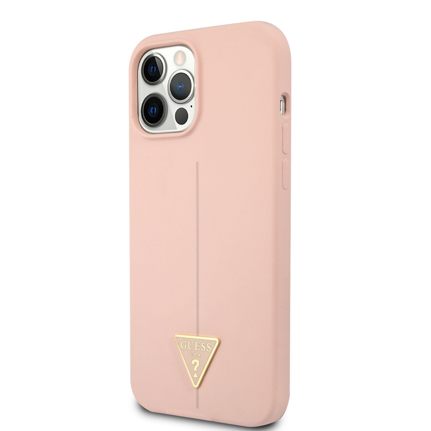 iPhone 12/12 Pro Guess Szilikon Line Triangle tok rózsaszín (GUHCP12MSLTGP)