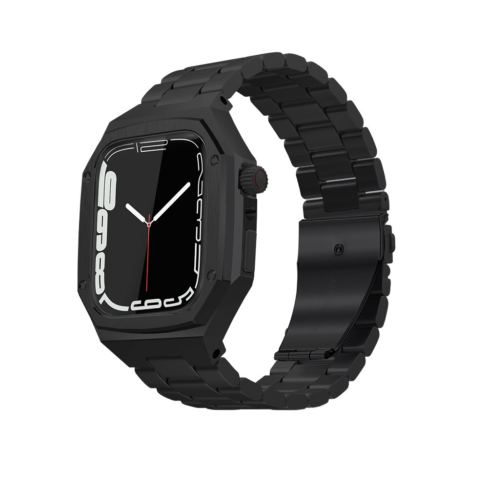 Apple Watch 4/5/6/7/8/SE (42/44/45mm) fém óraszíj és tok készlet fekete