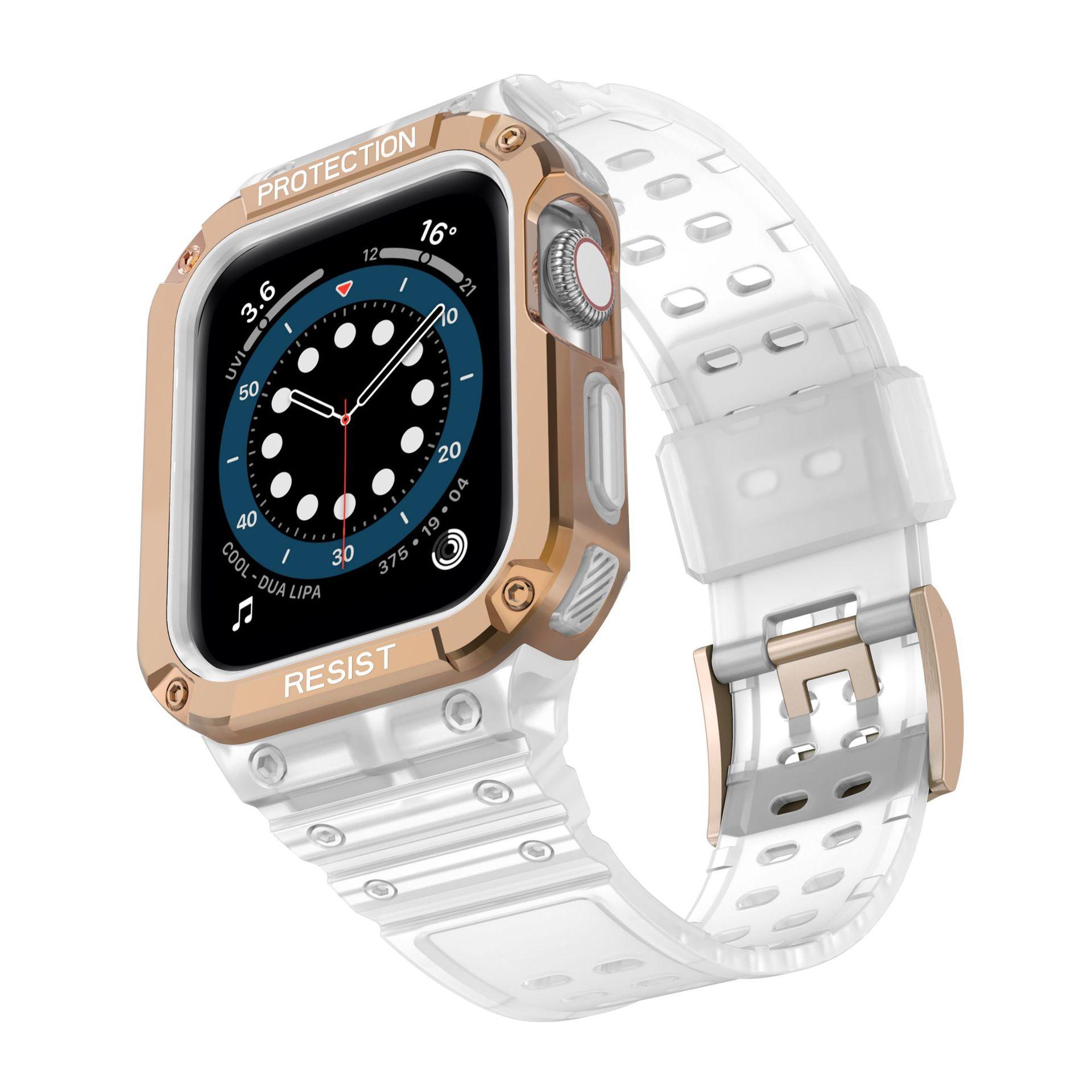 Apple Watch 4/5/6/7/SE (42/44/45mm) Rugged Armor óraszíj és tok áttetsző-rose gold