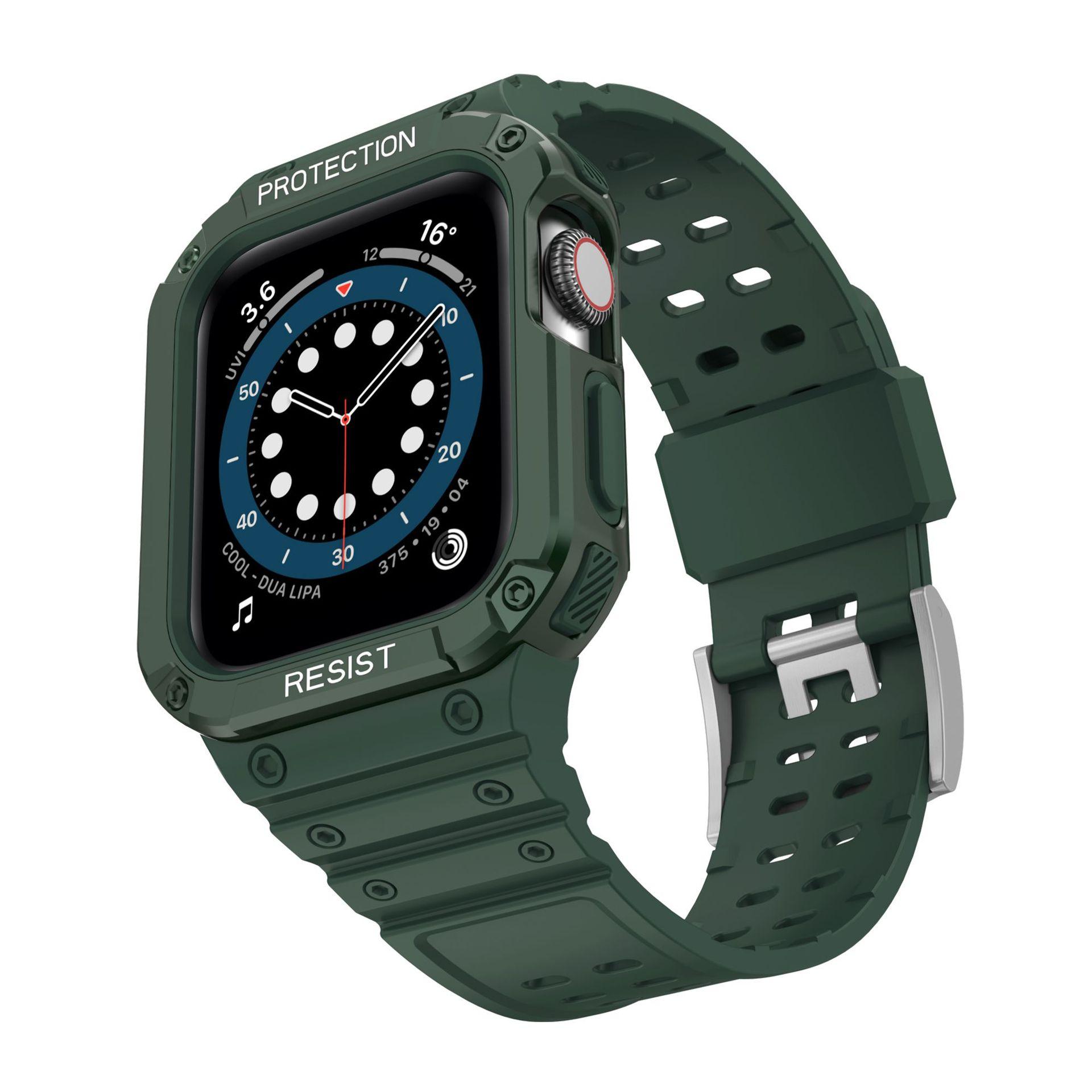 Apple Watch 4/5/6/7/8/SE (42/44/45mm) Rugged Armor óraszíj és tok zöld