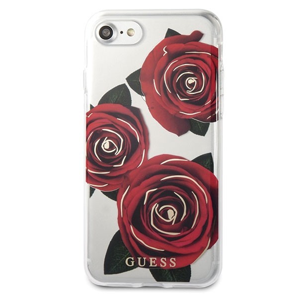 GUESS Flower Desire TPU tok iPhone 7/8/SE 2020 áttetsző piros rózsa mintával