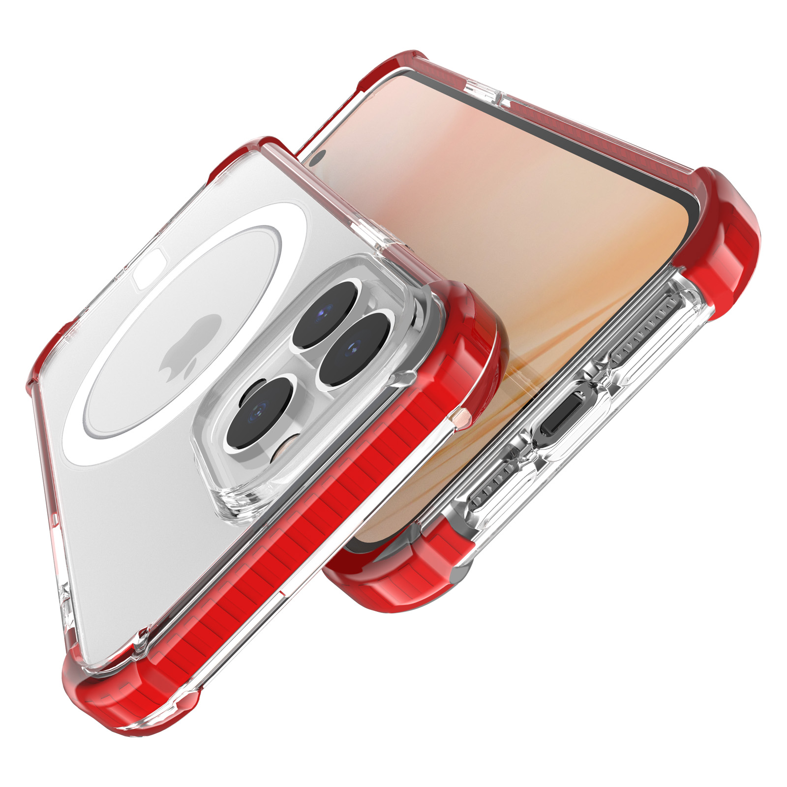 iPhone 14 Pro Max MagSafe kompatibilis átlátszó TPU tok piros kerettel Alphajack ütésálló - 10