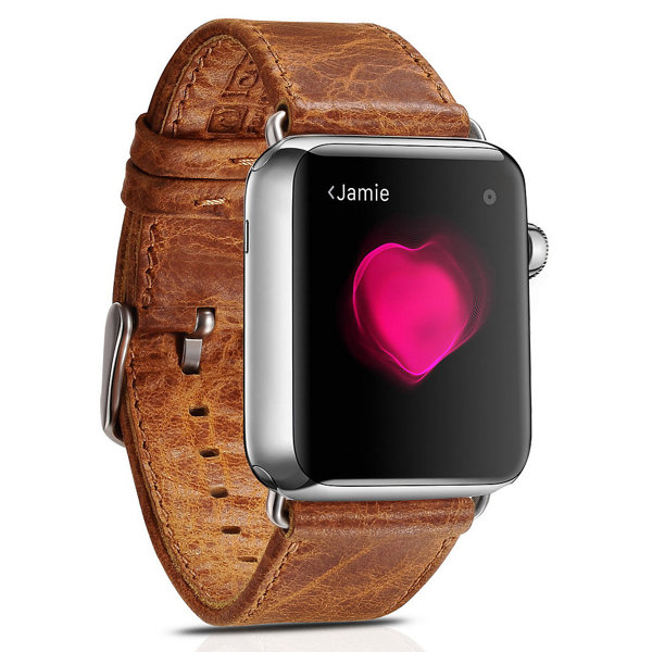 Apple Watch Watch 8/7/6/5/4/3/2/SE (41/40/38mm) iCarer valódi bőr óraszíj Barna (RIW103-OG)