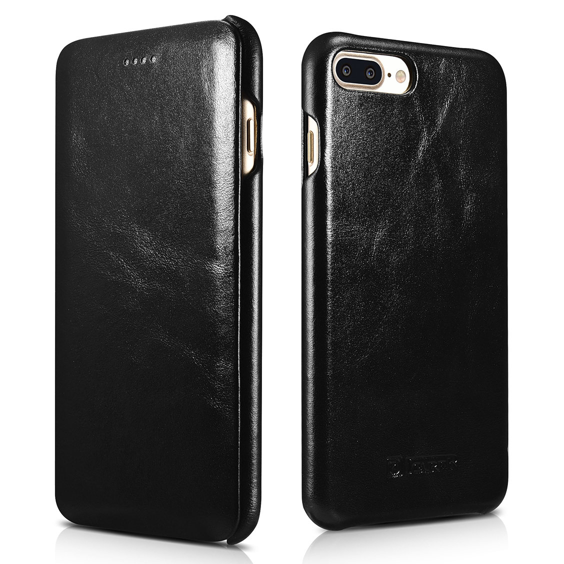 iPhone 7 Plus / 8 Plus Icarer Luxury valódi bőr fliptok fekete